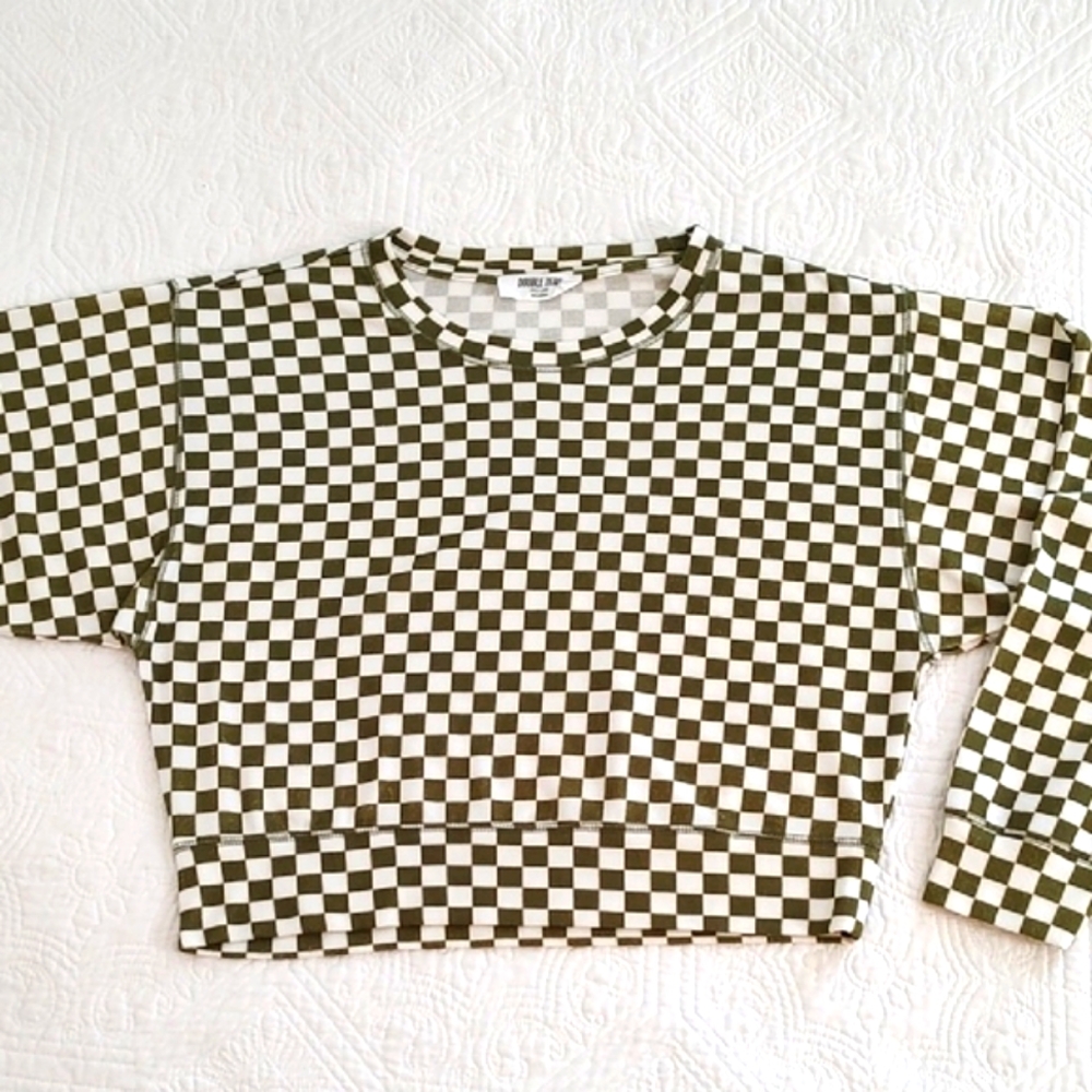 Double Zero Checkered Boxy Cropped Sweatshirt/ Size L - Picture 2 of 9